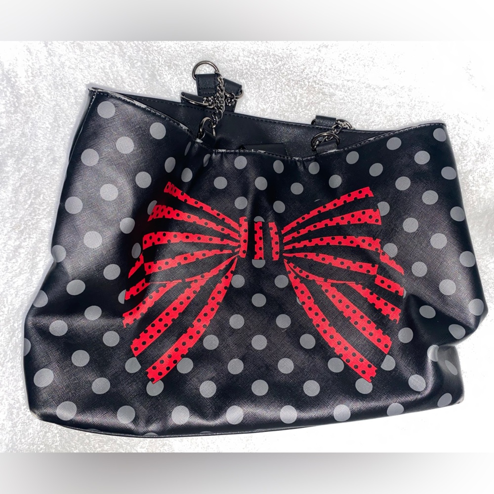 Betsey  Johnson Polka Dot Bow Accent Black and Red Women's Bag